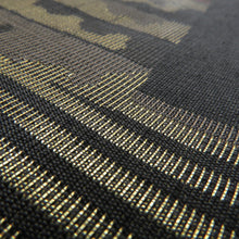 Load image into Gallery viewer, 袋帯 洒落袋帯 ブラウン系 墨黒色ｘ金色 源氏香に竹と桜の花びら文様 六通柄 正絹 仕立て上がり 着物帯 長さ444cm