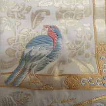 Load image into Gallery viewer, 袋帯 白地 金糸 花車文様 金色ｘピンク色ｘ多色 六通柄 正絹 仕立て上がり 着物帯 長さ440cm