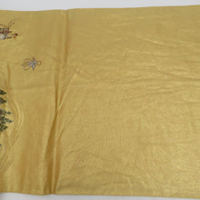 画像をギャラリービューアに読み込む, 袋帯 金糸 ゴールド系 刺繍入り 本金箔 奥の細道絵紋 金泥箔 金色ｘ緑色ｘ多色 箱付き 六通柄 正絹 仕立て上がり 長さ432cm