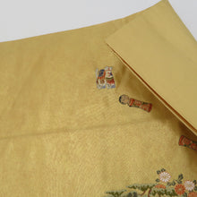 画像をギャラリービューアに読み込む, 袋帯 金糸 ゴールド系 刺繍入り 本金箔 奥の細道絵紋 金泥箔 金色ｘ緑色ｘ多色 箱付き 六通柄 正絹 仕立て上がり 長さ432cm