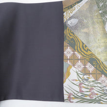 画像をギャラリービューアに読み込む, 袋帯 西陣織 未仕立て 金糸銀糸 切嵌紋様 緑色ｘ金色ｘピンク色 パステル系 証紙付き 刺繍入り 箱付き 六通柄 正絹 仕立て上がり 長さ456cm