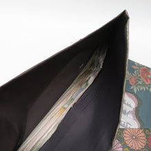 画像をギャラリービューアに読み込む, 袋帯 西陣織 未仕立て 金糸銀糸 切嵌紋様 緑色ｘ金色ｘピンク色 パステル系 証紙付き 刺繍入り 箱付き 六通柄 正絹 仕立て上がり 長さ456cm