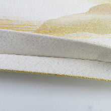 画像をギャラリービューアに読み込む, 袋帯 本綴れ 金糸銀糸 花に松紋様 ピンク色ｘ緑色ｘ銀色ｘ多色 箱付き お太鼓柄 正絹 仕立て上がり 長さ432cm