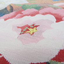 画像をギャラリービューアに読み込む, 袋帯 本綴れ 金糸銀糸 花に松紋様 ピンク色ｘ緑色ｘ銀色ｘ多色 箱付き お太鼓柄 正絹 仕立て上がり 長さ432cm