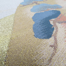 画像をギャラリービューアに読み込む, 袋帯 本綴れ 金糸銀糸 花に松紋様 ピンク色ｘ緑色ｘ銀色ｘ多色 箱付き お太鼓柄 正絹 仕立て上がり 長さ432cm