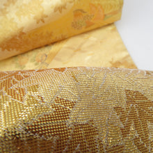 画像をギャラリービューアに読み込む, 袋帯 本佐賀錦 箱付き 総金箔 春秋鴛鴦紋 六通柄 金糸 ゴールド系 金色ｘ緑色 正絹 仕立て上がり 長さ432cm