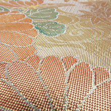 画像をギャラリービューアに読み込む, 袋帯 本佐賀錦 箱付き 総金箔 春秋鴛鴦紋 六通柄 金糸 ゴールド系 金色ｘ緑色 正絹 仕立て上がり 長さ432cm