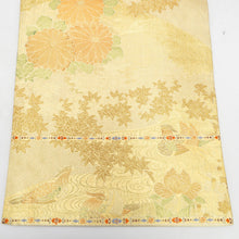 画像をギャラリービューアに読み込む, 袋帯 本佐賀錦 箱付き 総金箔 春秋鴛鴦紋 六通柄 金糸 ゴールド系 金色ｘ緑色 正絹 仕立て上がり 長さ432cm