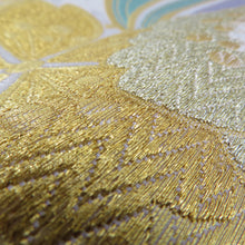 画像をギャラリービューアに読み込む, 袋帯 振袖用 リバーシブル 白色ｘ多色 パステル系 波に夢桜紋様 金糸銀糸 六通柄 正絹 仕立て上がり 着物帯 長さ464cm