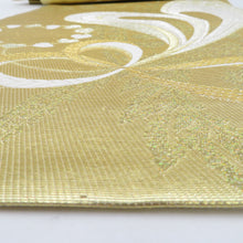 画像をギャラリービューアに読み込む, 袋帯 振袖用 金糸銀糸 リボン紋様 金色ｘ白色ｘ銀色 六通柄 正絹 仕立て上がり 着物帯 長さ464cm