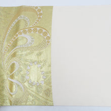 画像をギャラリービューアに読み込む, 袋帯 振袖用 金糸銀糸 リボン紋様 金色ｘ白色ｘ銀色 六通柄 正絹 仕立て上がり 着物帯 長さ464cm