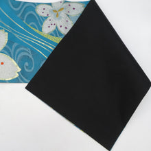 画像をギャラリービューアに読み込む, 袋帯 振袖用 金糸 ターコイズブルーｘ金色 桜紋様 全通柄 正絹 仕立て上がり 着物帯 長さ440cm