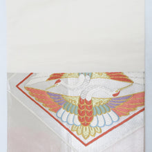 画像をギャラリービューアに読み込む, 袋帯 振袖用 銀糸金糸 シルバー系 銀色ｘピンク色ｘ多色 向い鶴紋様 六通柄 正絹 仕立て上がり 着物帯 長さ440cm