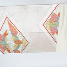 画像をギャラリービューアに読み込む, 袋帯 振袖用 銀糸金糸 シルバー系 銀色ｘピンク色ｘ多色 向い鶴紋様 六通柄 正絹 仕立て上がり 着物帯 長さ440cm