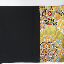 画像をギャラリービューアに読み込む, 袋帯 振袖用 黒地ｘゴールド系 黒色ｘ金色ｘ多色 金糸 カラフル 熨斗に華紋 六通柄 正絹 仕立て上がり 着物帯 長さ440cm