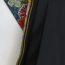 画像をギャラリービューアに読み込む, 袋帯 振袖用 黒地ｘゴールド系 黒色ｘ金色ｘ多色 金糸 カラフル 熨斗に華紋 六通柄 正絹 仕立て上がり 着物帯 長さ440cm