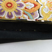 画像をギャラリービューアに読み込む, 袋帯 振袖用 黒地ｘゴールド系 黒色ｘ金色ｘ多色 金糸 カラフル 熨斗に華紋 六通柄 正絹 仕立て上がり 着物帯 長さ440cm