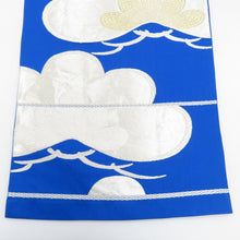 画像をギャラリービューアに読み込む, 袋帯 振袖用 ブルー系 青色ｘ銀色 松紋様 六通柄 正絹 仕立ての糸とじ無し 着物帯 長さ424cm