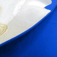 画像をギャラリービューアに読み込む, 袋帯 振袖用 ブルー系 青色ｘ銀色 松紋様 六通柄 正絹 仕立ての糸とじ無し 着物帯 長さ424cm