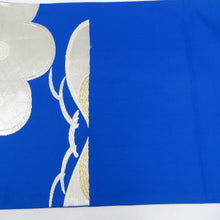 画像をギャラリービューアに読み込む, 袋帯 振袖用 ブルー系 青色ｘ銀色 松紋様 六通柄 正絹 仕立ての糸とじ無し 着物帯 長さ424cm