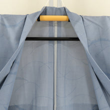 画像をギャラリービューアに読み込む, 紬 着物 夏紬 正絹 青色x白色 単衣 雪輪芝草模様 バチ衿 カジュアル着物 仕立て上がり 身丈150.5cm