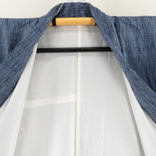 画像をギャラリービューアに読み込む, 紬 着物 青色ｘ紺色 縦縞模様 袷 バチ衿 正絹 カジュアル 仕立て上がり 身丈158cm