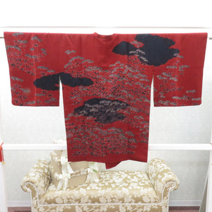道行 雲取り 草花 オックスブラッド 正絹 着物コート 和装用 ちりよけ 身丈83cm