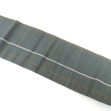画像をギャラリービューアに読み込む, 名古屋帯 アンティーク帯 昔名古屋帯 渋緑×白クリーム茶 縞 扇・花蝶柄 昔帯 レトロモダン 明治・大正ロマン 正絹 長さ341.3cm