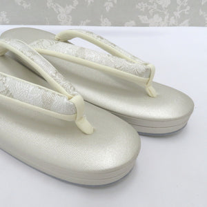 草履 白梅謹製 礼装用 Mサイズ 2枚芯 フォーマル シャンパンゴールド シルバー×白 24.0cm 日本製 牛皮底面