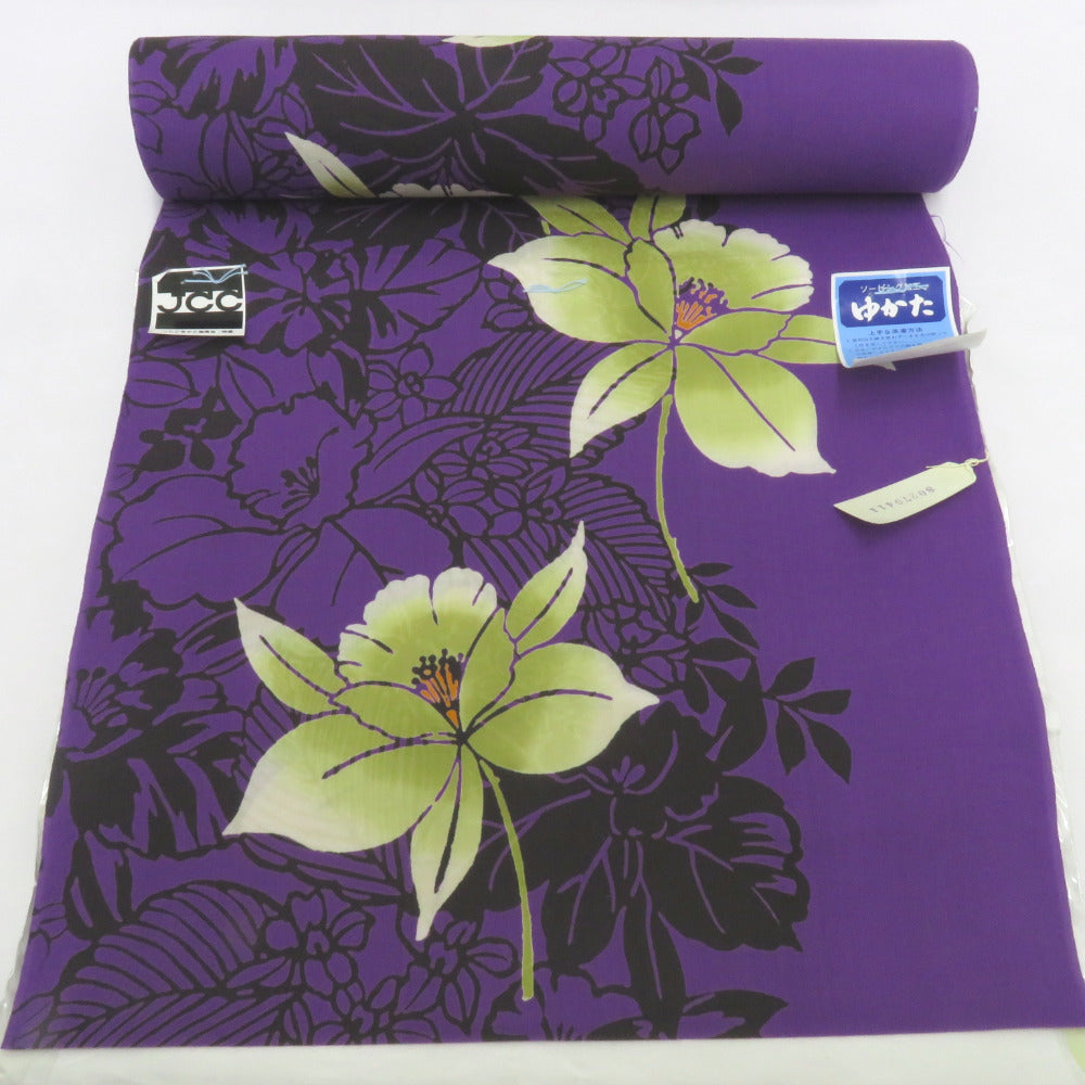 反物 寛斎 浴衣反物 紫×カラシぼかし 花柄 Kansai yukata 綿100