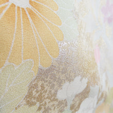 画像をギャラリービューアに読み込む, 訪問着 薄緑色ｘピンク色ｘ多色 パステル系 箔入り 花草紋様 広衿 正絹 仕立て上がり着物 身丈160cm