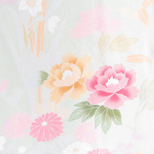 画像をギャラリービューアに読み込む, 訪問着 薄緑色ｘピンク色ｘ多色 パステル系 箔入り 花草紋様 広衿 正絹 仕立て上がり着物 身丈160cm