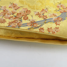 画像をギャラリービューアに読み込む, 袋帯 金糸 ゴールド系 ながしま帯 童子に四季花紋様 金色ｘ多色 六通柄 正絹 仕立て上がり 長さ448cm