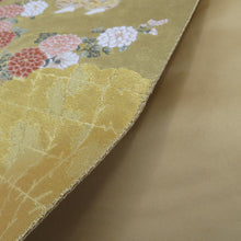 画像をギャラリービューアに読み込む, 袋帯 金糸 ゴールド系 ながしま帯 童子に四季花紋様 金色ｘ多色 六通柄 正絹 仕立て上がり 長さ448cm