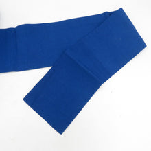 画像をギャラリービューアに読み込む, 名古屋帯 青色ｘ白色 ろうけつ染め 花文様 お太鼓柄 正絹 落款入り カジュアル 仕立て上がり 着物帯 長さ318cm