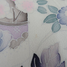 Load image into Gallery viewer, 付下げ 袷 青色ｘピンク色ｘ多色 ぼかし染め 花瓶紋様 広衿 正絹 仕立て上がり着物 身丈158cm