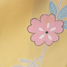 画像をギャラリービューアに読み込む, 付下げ 袷 辛子色ｘオレンジ色ｘ多色 冊紙に熨斗と花々紋様 広衿 正絹 仕立て上がり着物 身丈157cm