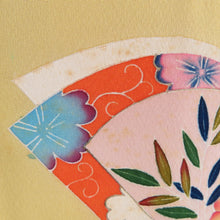 画像をギャラリービューアに読み込む, 付下げ 袷 辛子色ｘオレンジ色ｘ多色 冊紙に熨斗と花々紋様 広衿 正絹 仕立て上がり着物 身丈157cm