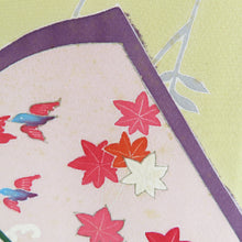 画像をギャラリービューアに読み込む, 付下げ 袷 辛子色ｘオレンジ色ｘ多色 冊紙に熨斗と花々紋様 広衿 正絹 仕立て上がり着物 身丈157cm