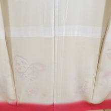 画像をギャラリービューアに読み込む, 付下げ 袷 辛子色ｘオレンジ色ｘ多色 冊紙に熨斗と花々紋様 広衿 正絹 仕立て上がり着物 身丈157cm