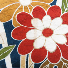 画像をギャラリービューアに読み込む, 付下げ 袷 ターコイズブルーｘ朱色ｘ多色 草花紋様 広衿 正絹 仕立て上がり着物 身丈159cm