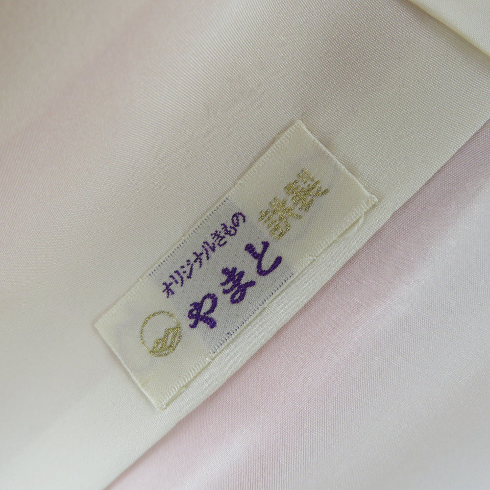 付下げ 袷 オレンジ色ｘ白色 ぼかし染め 刺繍入り 花紋様 広衿 正絹 仕立て上がり着物 身丈167cm【中古】 付下げ 袷 オレンジ色x白色 ぼかし染め 刺繍入り 花紋様 広衿 正絹