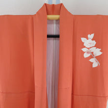 画像をギャラリービューアに読み込む, 付下げ 袷 オレンジ色ｘ白色 ぼかし染め 刺繍入り 花紋様 広衿 正絹 仕立て上がり着物 身丈167cm