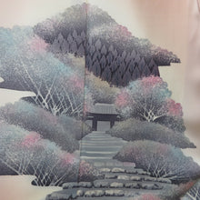 画像をギャラリービューアに読み込む, 付下げ 袷 くすみピンク色ｘ灰色ｘ薄青色 ぼかし染め 風景紋様 広衿 正絹 仕立て上がり着物 身丈156cm