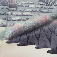 画像をギャラリービューアに読み込む, 付下げ 袷 くすみピンク色ｘ灰色ｘ薄青色 ぼかし染め 風景紋様 広衿 正絹 仕立て上がり着物 身丈156cm