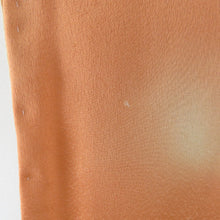 画像をギャラリービューアに読み込む, 付下げ 袷 オレンジ色ｘ緑色ｘ白色 ぼかし染め 花紋様 刺繍入り 広衿 正絹 仕立て上がり着物 身丈160cm