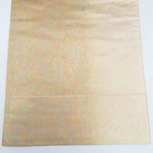 画像をギャラリービューアに読み込む, 袋帯 金糸 ゴールド系 薄オレンジ色ｘ多色 パステル系 サーモンオレンジ 箔紋様 六通柄 正絹 仕立て上がり 長さ432cm