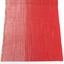 画像をギャラリービューアに読み込む, 名古屋帯 紬 八寸帯 正絹 赤色ｘ白色 縞模様 全通柄 カジュアル 仕立て上がり 着物帯 長さ333cm
