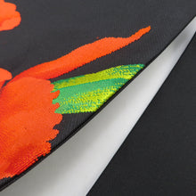 画像をギャラリービューアに読み込む, 名古屋帯 正絹 黒色ｘオレンジ色 お太鼓柄 花文様 カジュアル 仕立て上がり 着物帯 長さ324cm