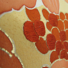 画像をギャラリービューアに読み込む, 付下げ 袷 黄色ｘオレンジ色 葡萄紋様 刺繍入り 広衿 正絹 仕立て上がり着物 身丈165cm